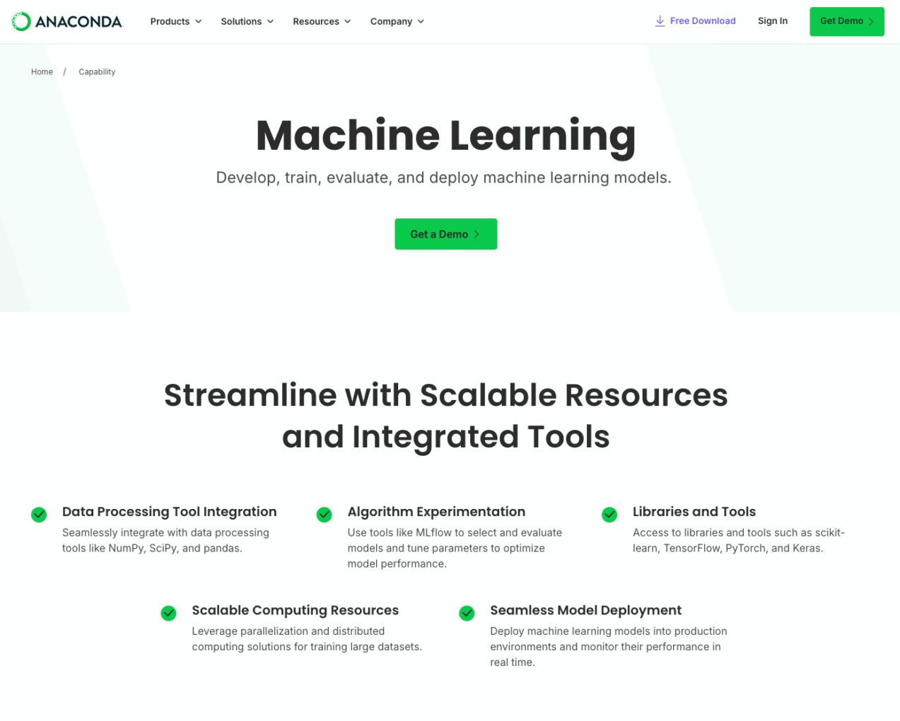 Anaconda machine learning platform website